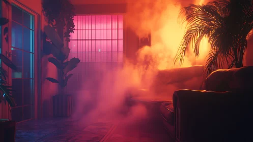 Neon jungle lounge inhaling electric sunset fog.