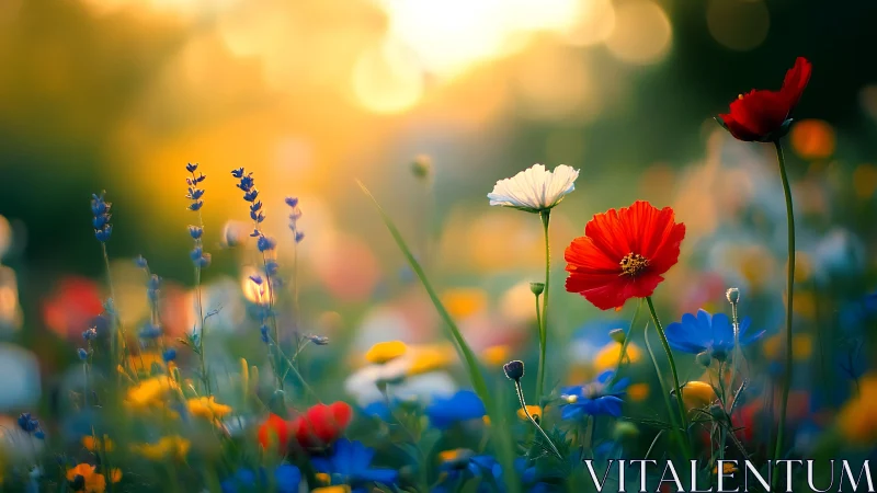 Sun-drunk wildflower chorus bathing in golden evening light.