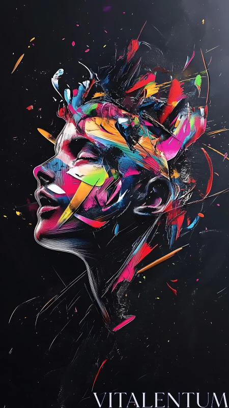 Chromatic abstract portrait of profile head in explosive motion