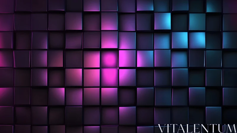 Neon Cubes Abstract Wall with Vibrant Purple and Blue Lighting.