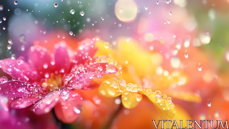 Dewdrops Sparkle on Vibrant Rainbow Flowers