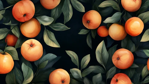 Ripe oranges glow against deep foliage in a vivid frame