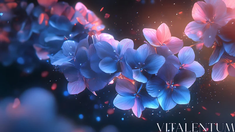 Luminescent Blossoms Against Darkened Void.