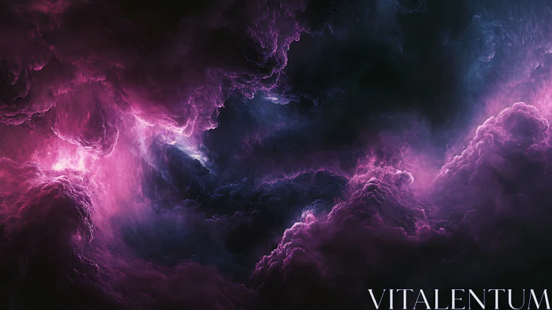 Nebula-like violet and blue cloud formations in darkness.