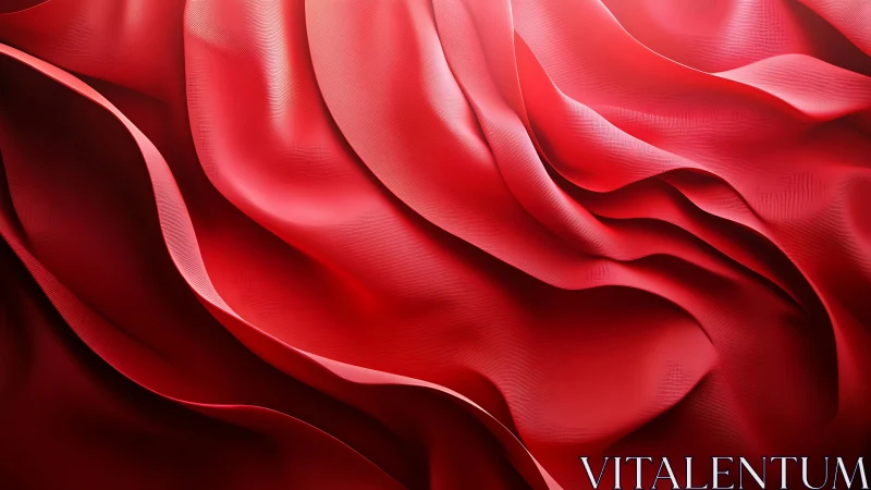 Crimson fabric waves flow in layered, sculpted folds.