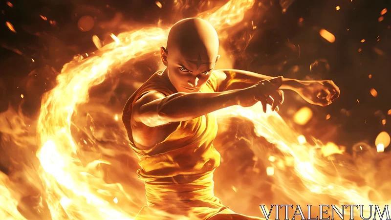 Fire-wreathed monk unleashes blazing martial power.