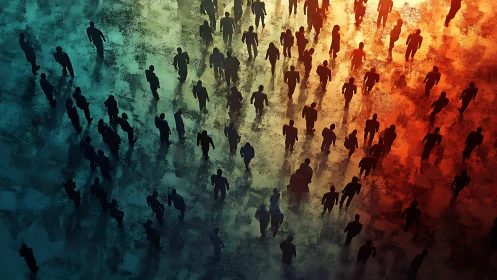 Divided Crowd Crossing a Bridge of Shadowed Light.