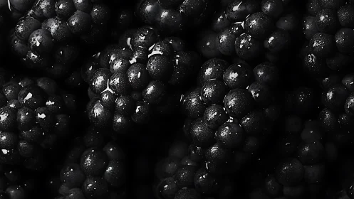 Macro blackberries gleam under dramatic low key light.