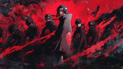 Akatsuki squad in dynamic red-black anime composition.