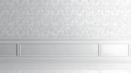 White paneled wall with subtle patterned wallpaper surface.