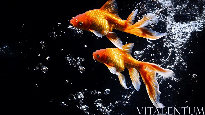 Twin koi comets streak through starlit splash and shadow.