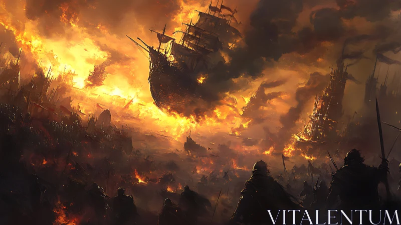 Medieval Military Fortification Engulfed in Conflagration.