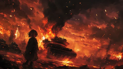 Child of embers watches steel beasts drown in burning sky