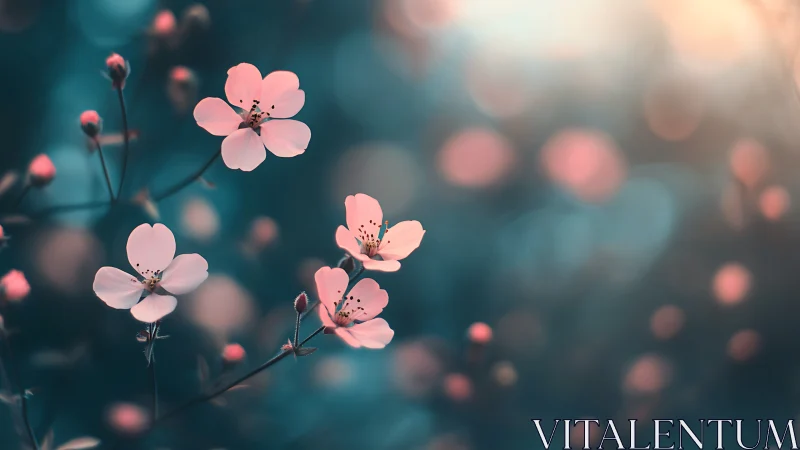 Delicate Pink Blossoms: Shallow Depth Field Study with Teal Bokeh