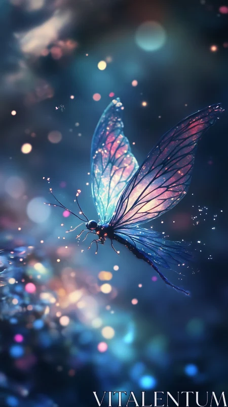 Bioluminescent fairy-winged insect rendered with shallow depth-of-field