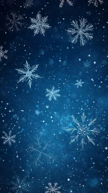 Midnight snowflakes drifting through deep blue hush.