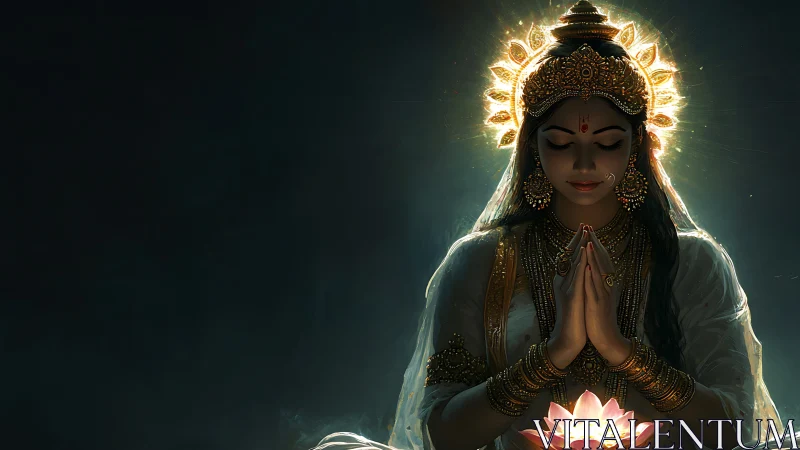 Digital depiction of veiled woman in ornate ritual pose.