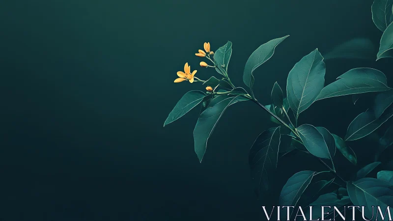 Yellow flowers on green foliage against dark background.