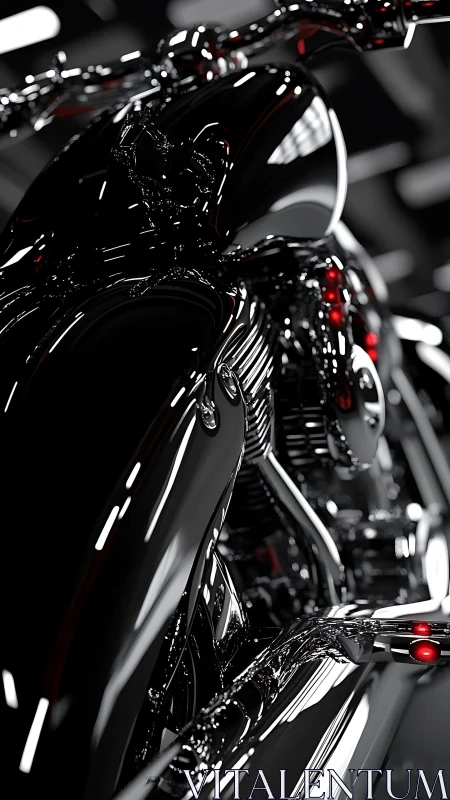 High contrast close view isolates reflective motorcycle body