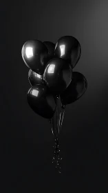 Five Black Balloons Float Against Dark Minimalist Background