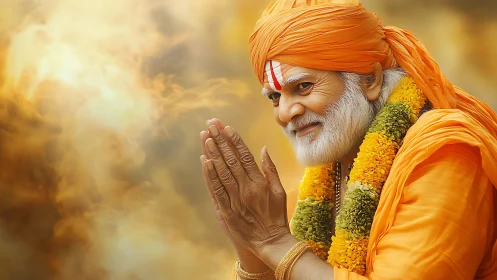 Warm-hearted holy elder sharing a gentle, blessing smile.