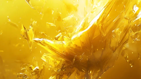 Golden crystalline shards exploding in abstract motion.