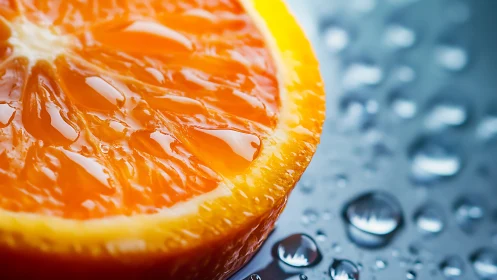 Citrus sunrise close-up, glistening on a raindrop runway.