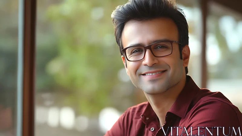 Warm smile by the window brightens a calm, sunlit day