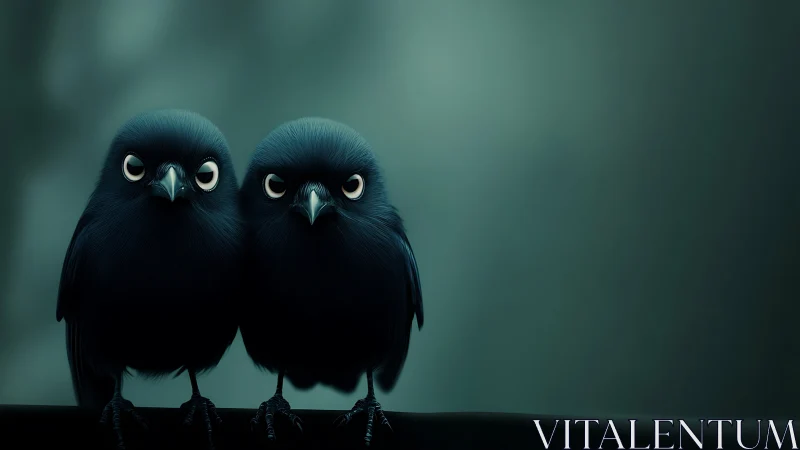 Midnight bluebirds sharing secrets on a quiet perch.