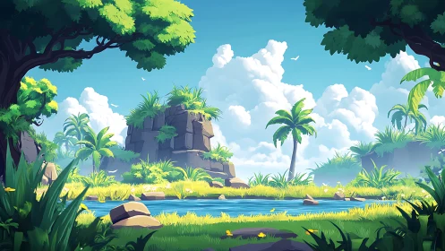 Ancient Stone Sentinel Guards Tropical Paradise in Daylight Glory