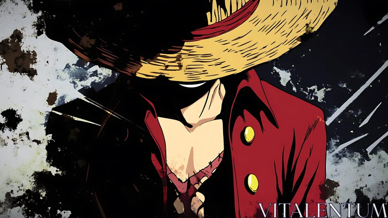 Mysterious straw hat pirate stands bold in stylized shadows