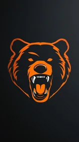 Aggressive bear head logo uses bold orange vector linework on black