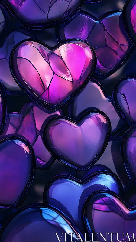Luminous Glass Hearts With Vibrant Magenta and Azure Chromatic Gradients