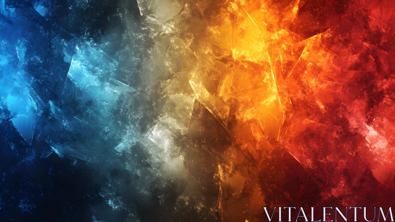 Abstract Fire and Ice Digital Art with Shattered Glass Texture.
