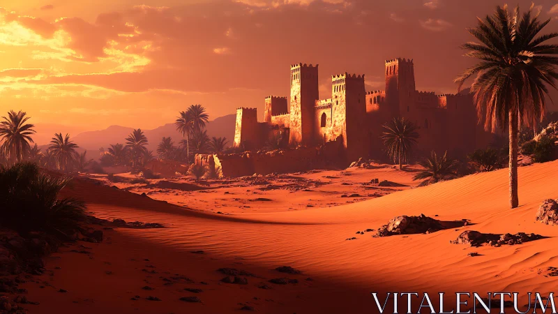 Sun-drenched desert citadel waits on a river of ember sand