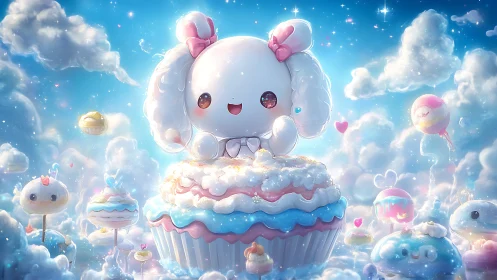 Kawaii cloud puppy crowns pastel cupcake fantasy sky