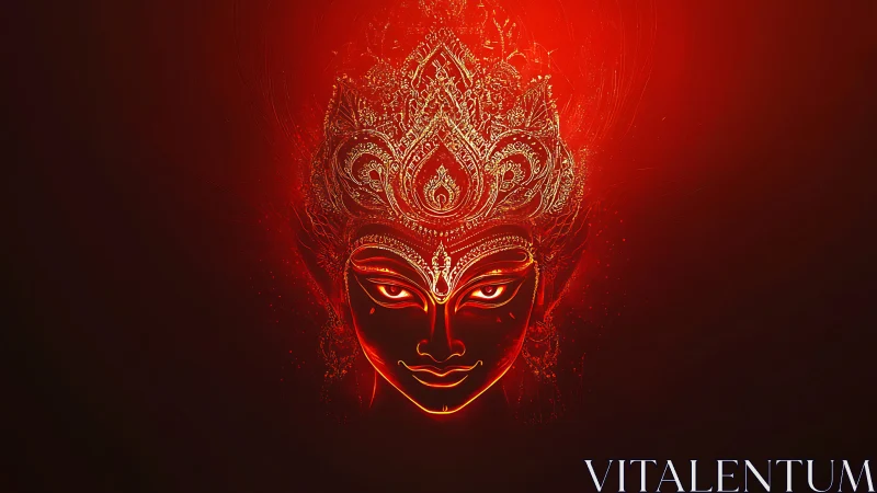 Ember-eyed goddess visage crowned in molten filigree fire.