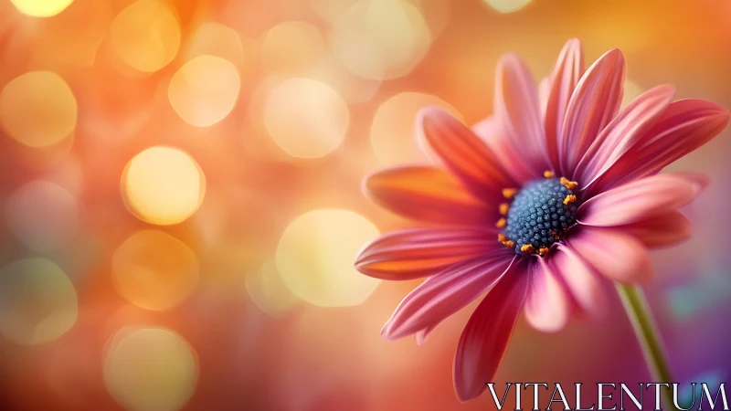 Vibrant pink daisy macro against warm bokeh glow background.