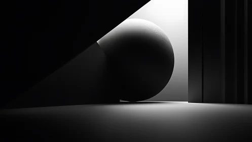 Monochrome sphere in sharp geometric light and shadow.