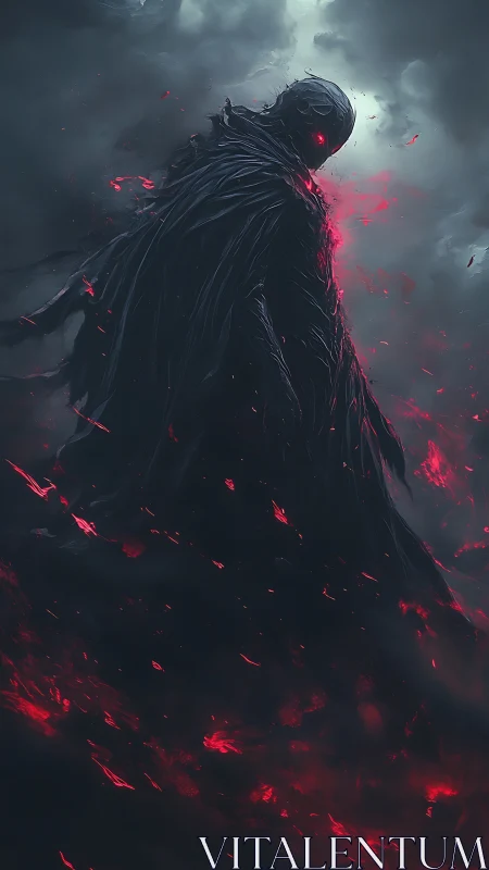Shrouded wraith in ember storm rendered as dark concept art