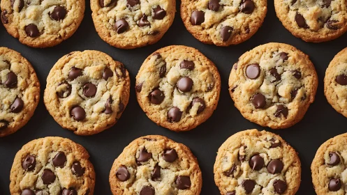 Golden cookie parade with glossy chocolate chip constellations.