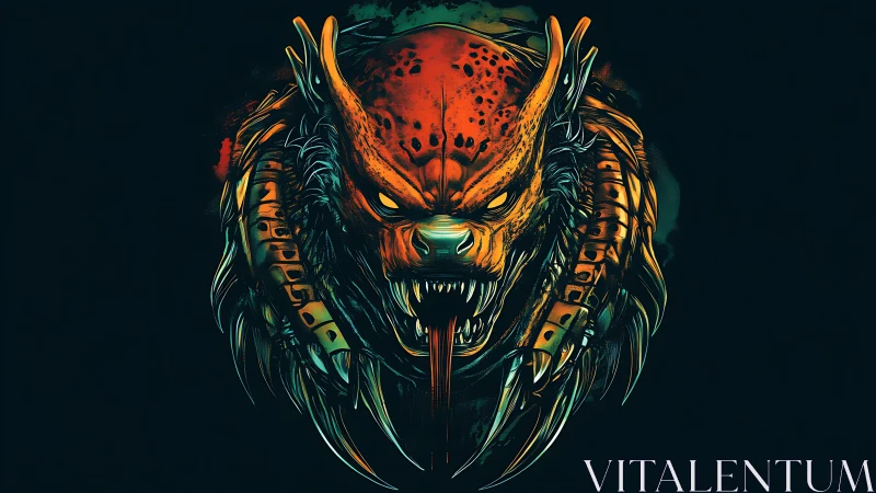 Predator hellhound erupts from neon shadows with burning hunger