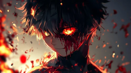 Infernal gaze of the ember-eyed antihero in freefall fury.