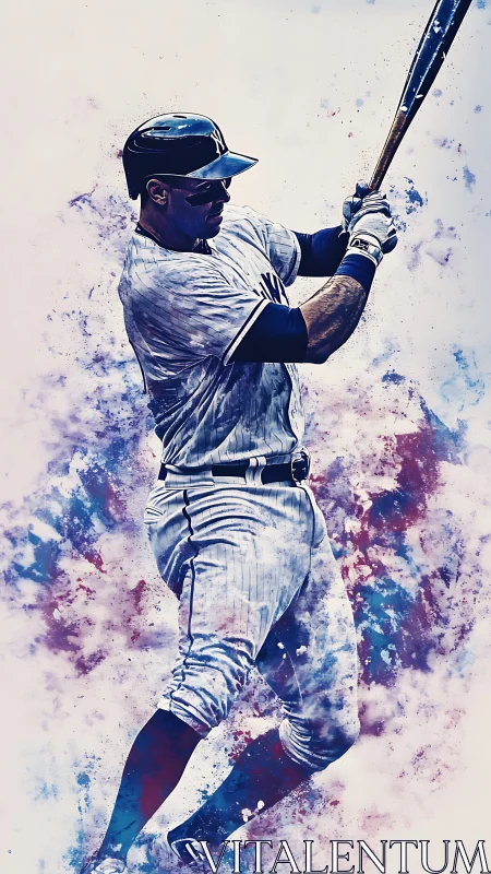 Dynamic baseball batter rendered with watercolor particle dispersion