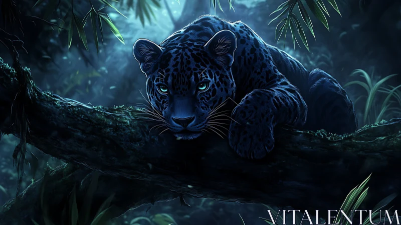 Mystical Leopard in the Night Forest.