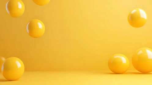 Monochrome yellow 3D spheres on seamless studio backdrop