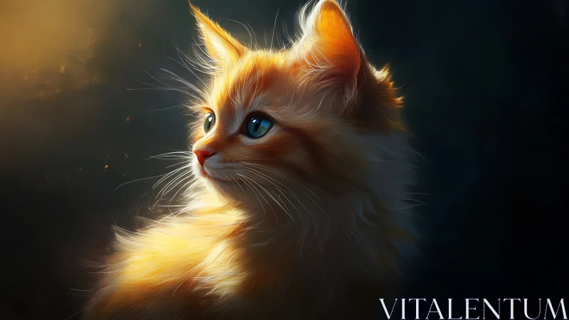 Luminescent Feline Portrait with Golden Rim Lighting and Vivid Blue Eyes