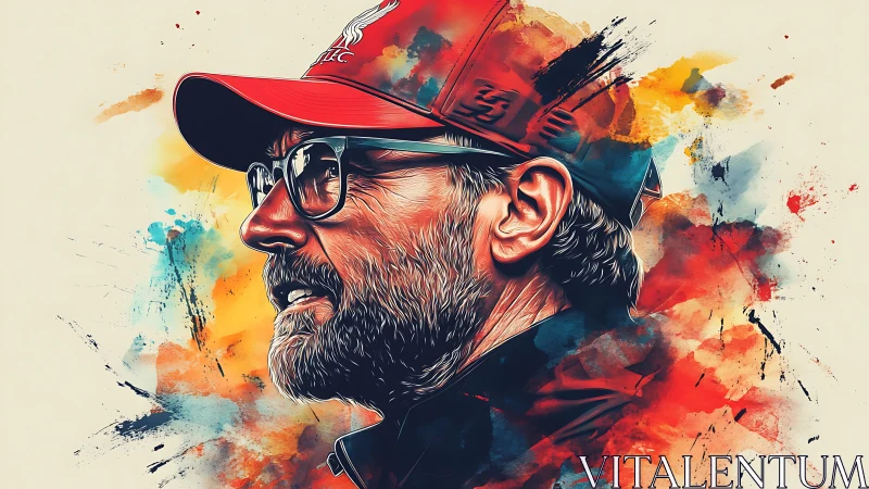 Digital painting portrait with expressive splatter abstraction.