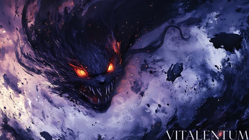 Storm-born shadow beast with blazing eyes surging forward.