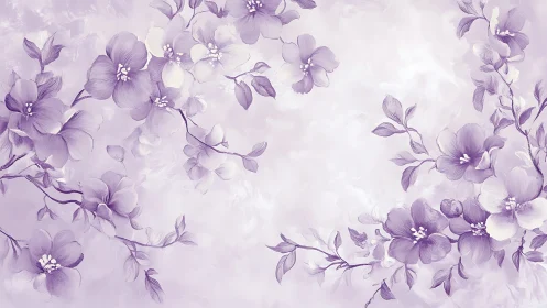 Purple Floral Branches, Soft Watercolor Blooms.